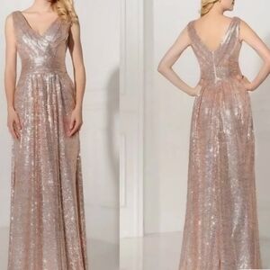 FINAL PRICE DROP:NWT B14 Kate Kasin Elegant Rose Gold Sequin Evening Gown - sz 6